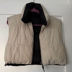 Zara Dual-Tone Beige and Black Puffer Vest